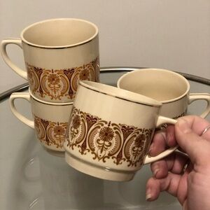 Vintage Cream and Brown Kun-Lun Ceramic Mugs Set